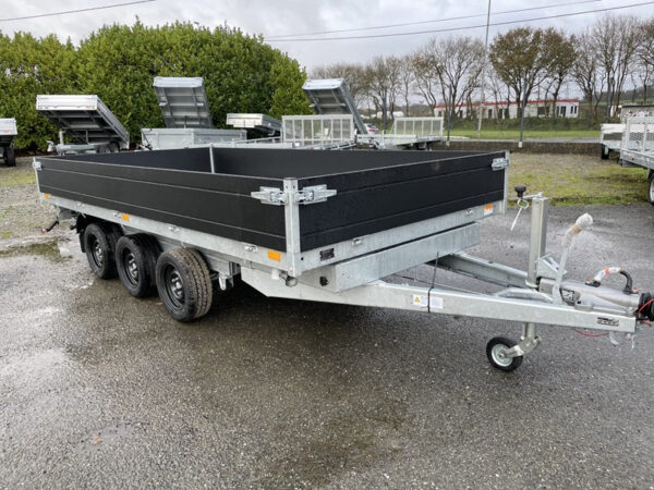 Remolque volquete trilateral Saris K3 406 x 204, 3500 kg, triple eje, con freno, ballestas