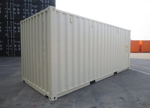 Contenedor de envío de color blanco crema de 20 pies, primer viaje
