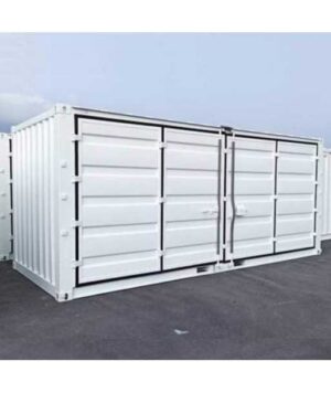 Contenedor blanco de 20 pies con acceso lateral abierto