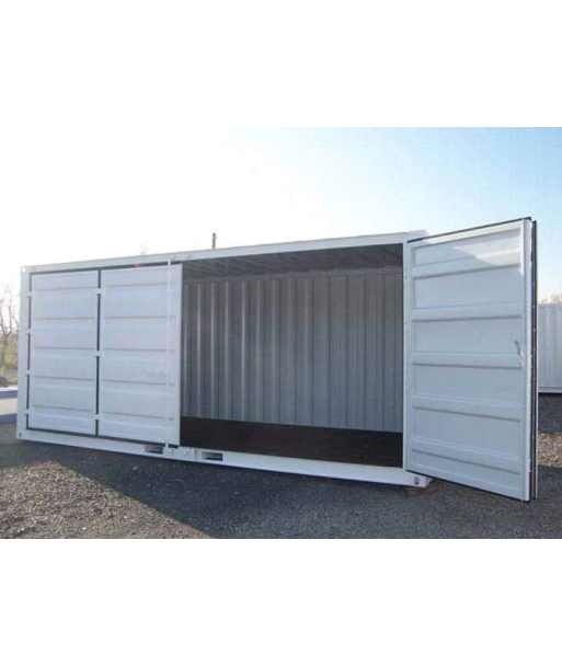 Contenedor blanco de 20 pies con acceso lateral abierto
